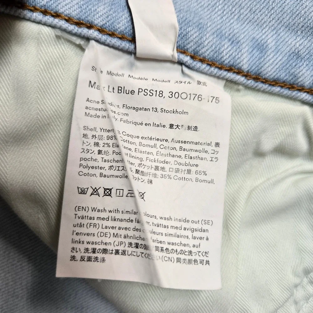Acne Studios Mens Blue Max Lt Blue Slim Tapered Jeans 33x32